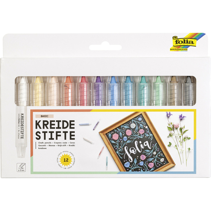 folia Set de crayons craie, assorti, tui de 12