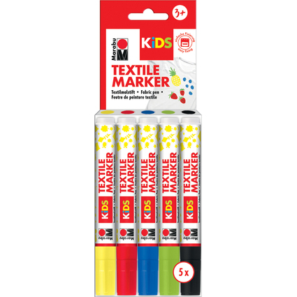 Marabu KIDS Marqueur pour textile, 5 x 3 ml, blister de 5