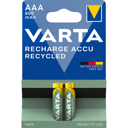 VARTA Pile NiMH "RECHARGE ACCU Recycled", Micro AAA, 800 mAh