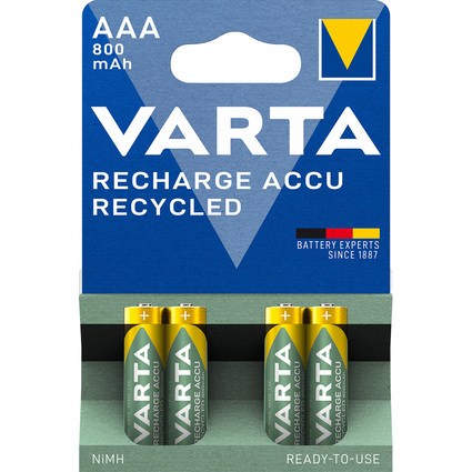 VARTA Pile NiMH "RECHARGE ACCU Recycled", Micro AAA, 800 mAh