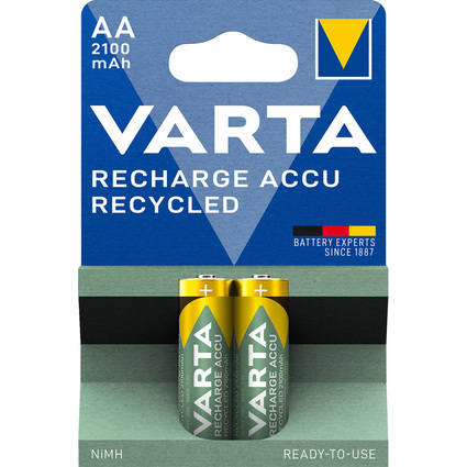 VARTA Pile NiMH "RECHARGE ACCU Recycled", Micro AA, 2100 mAh