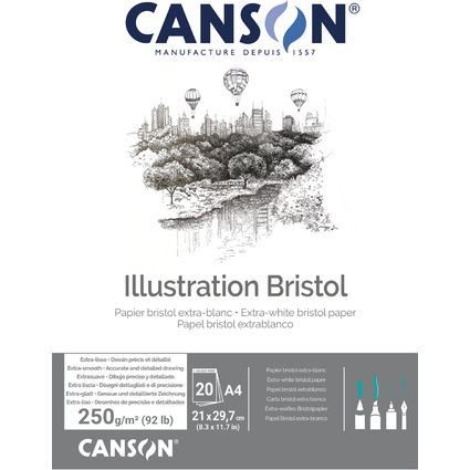 CANSON Bloc Illustration Bristol, A4, 250 g/m2, blanc
