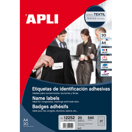 APLI Badges adhsifs, en papier structur, blanc