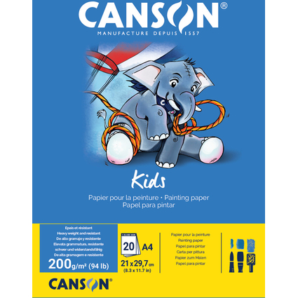 CANSON Bloc de papier pour la peinture Kids, A4, 200 g/m2