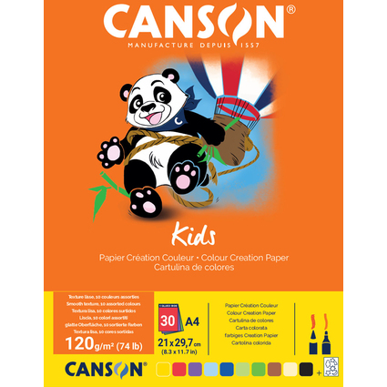 CANSON Bloc papier cration couleur Kids, A4, 30 feuilles