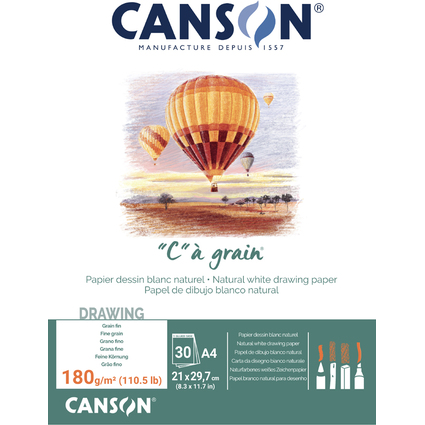 CANSON Bloc papier dessin "C"  grain, A4, 180 g/m2