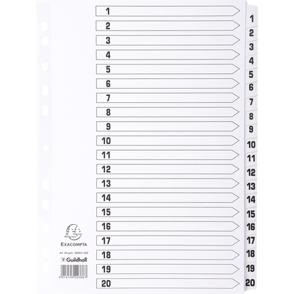 EXACOMPTA Intercalaires en carton 1-20, A4, 20 touches