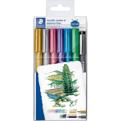 STAEDTLER Marqueur permanent Metallic, tui de 6 + feutre