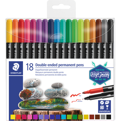 STAEDTLER Feutre double pointe permanent, tui de 18