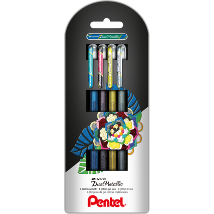 Pentel Stylo roller  encre gel Hybrid Dual Metallic, par 4