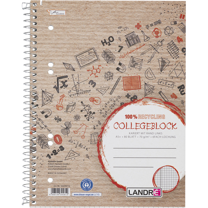 LANDR Cahier "Recycling" A5+, quadrill, 80 feuilles