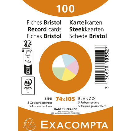 EXACOMPTA Fiches bristol, A7, uni, assorti