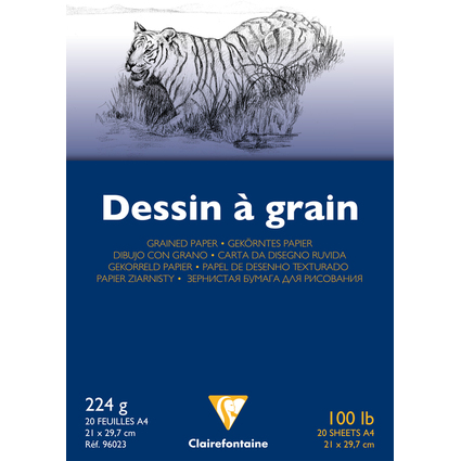 Clairefontaine Bloc papier dessin " Grain", A4, 224 g/m2