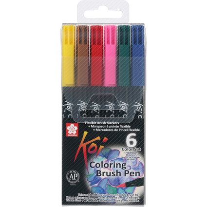 SAKURA Feutre pinceau Koi Coloring Brush, tui de 6 ,