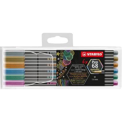 STABILO Feutre Pen 68 metallic, tui en plastique de 6