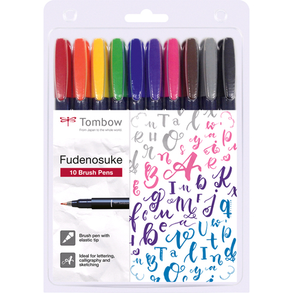 Tombow Stylo de calligraphie Fudenosuke, duret 1, set de 10