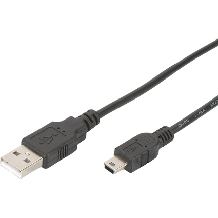 DIGITUS Cble de connexion USB 2.0, USB-A - Mini USB-B, 1,0m
