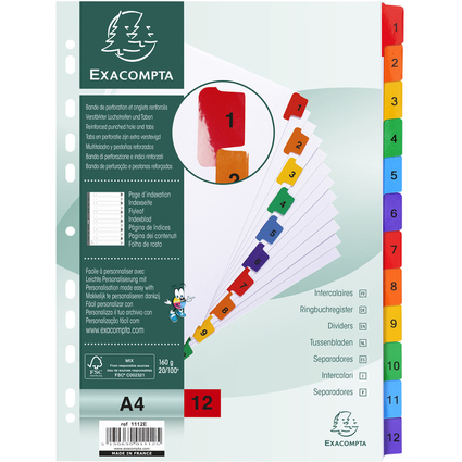 EXACOMPTA Intercalaires en carton 1-12, A4, 12 touches