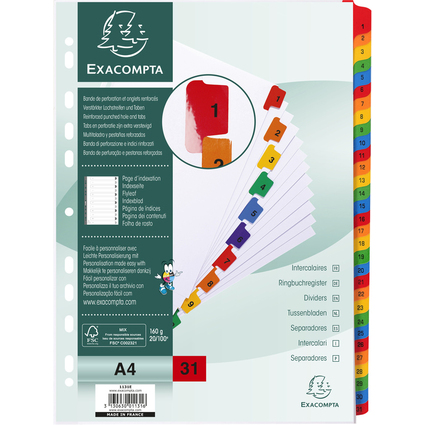 EXACOMPTA Intercalaires en carton 1-31, A4, 31 touches