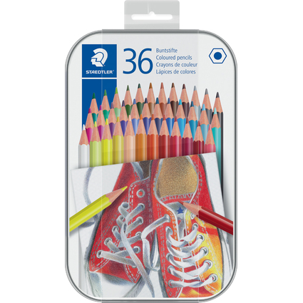 STAEDTLER Crayon de couleur hexagonal, tui en mtal de 36