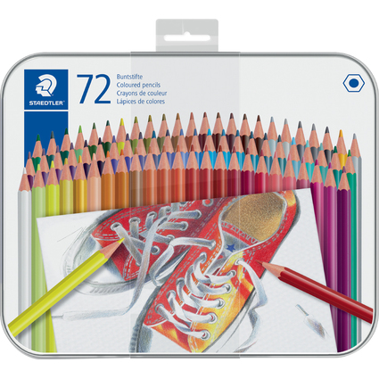 STAEDTLER Crayon de couleur hexagonal, tui en mtal de 72