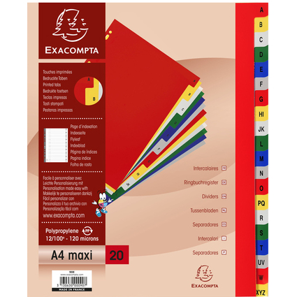 EXACOMPTA Intercalaires en plastique, A-Z, A4+, 20 touches