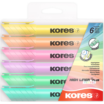 Kores Surligneur "HIGH LINER PLUS", couleurs pastel, tui 6