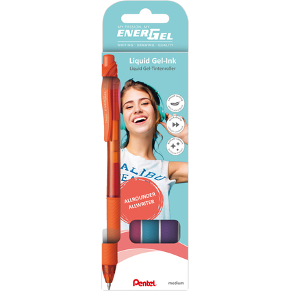 Pentel Stylo roller  encre gel EnerGel X BL107, kit de 4