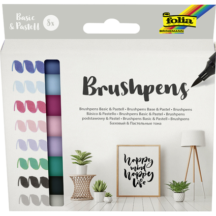 folia Stylo pinceau Brush Pens "Basic & Pastell", kit de 8