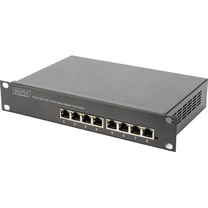 DIGITUS Switch 10" Gigabit Ethernet PoE, 8 ports