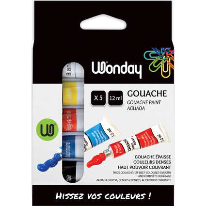 Wonday Gouache, tui carton de 5 tubes de 12 ml