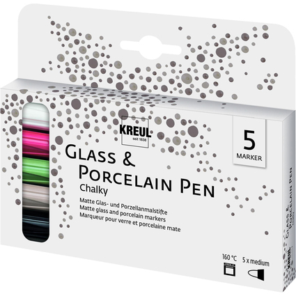 KREUL Marqueur Glass & Porcelain Pen Chalky, set de 5