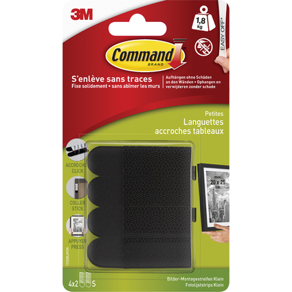 3M Command Languettes accroches tableaux, taille: S, noir