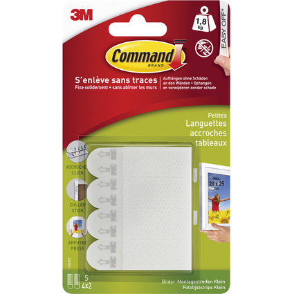 3M Command Languettes accroches tableaux, taille: S, blanc