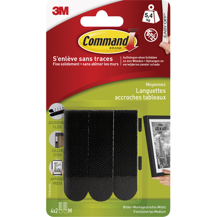 3M Command Languette de fixation pour cadre, taille: M, noir