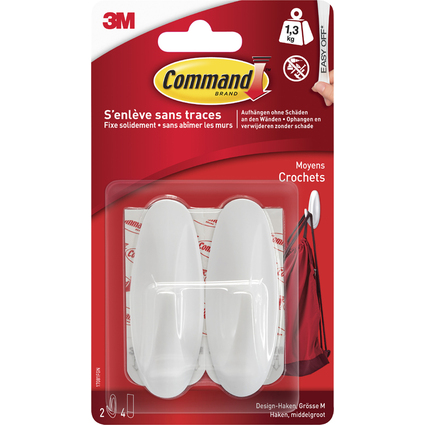 3M Command Crochet design, plastique, taille: M, blanc