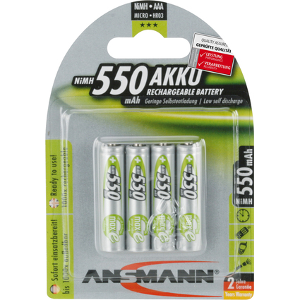 ANSMANN Pile rechargeable maxE NiMH, Micro AAA, blister de 4