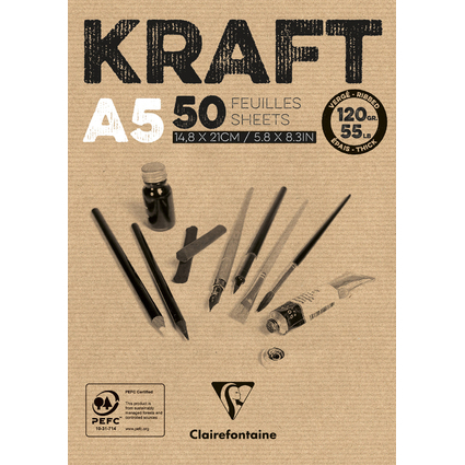 Clairefontaine Bloc papier dessin "KRAFT", A5, 120 g/m2