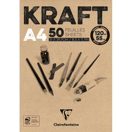 Clairefontaine Bloc papier dessin "KRAFT", A4, 120 g/m2