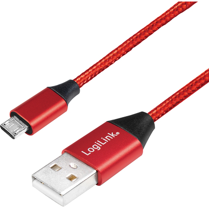 LogiLink Cble USB 2.0, USB-A - Micro USB, 0,3 m, rouge