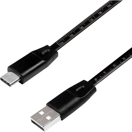 LogiLink Cble USB 2.0 avec rgle, USB-A - USB-C mle, noir