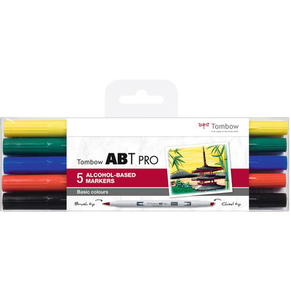 Tombow Marqueur ABT PRO, kit de 5, Basic Colors