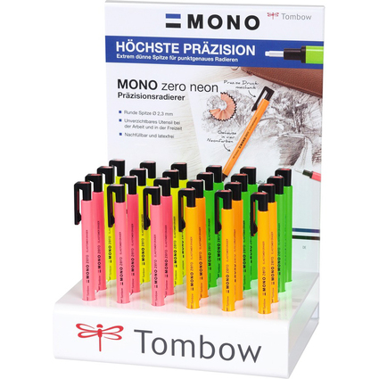 Tombow Stylo-gomme "MONO zero" fluo, prsentoir de 24