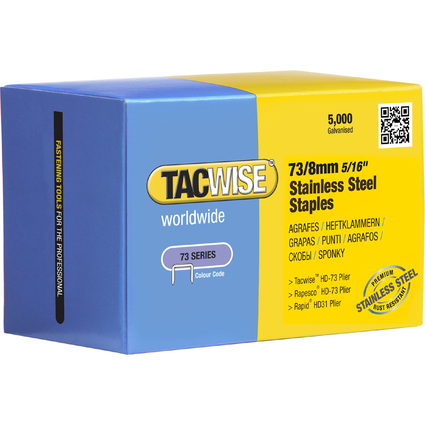 TACWISE Agrafes 73/8 mm, acier inoxydable, 5.000 pices