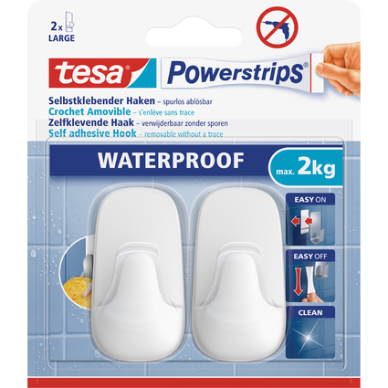 tesa Powerstrips Crochet WATERPROOF Large, plastique, blanc