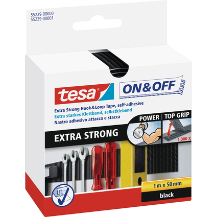 tesa On & Off Bande auto-agrippante Extra Strong, noir