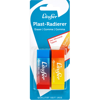 Lufer Gomme en plastique PLAST COLOR, carte blister de 2