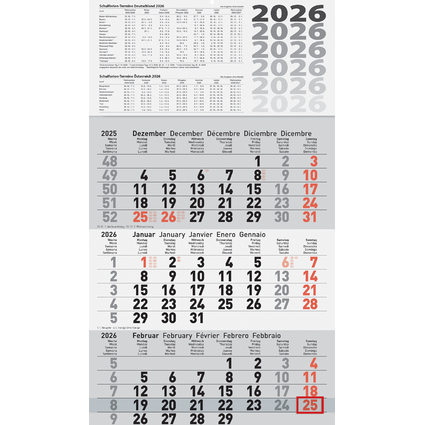 Glocken Calendrier mural "3 mois", 2025, gris
