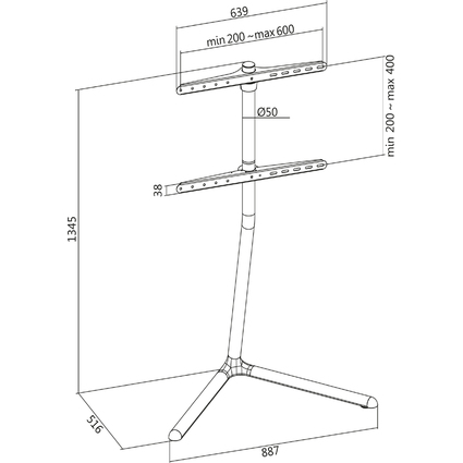 LogiLink Support pour tlviseur, 124,46 - 177,80 cm, noir