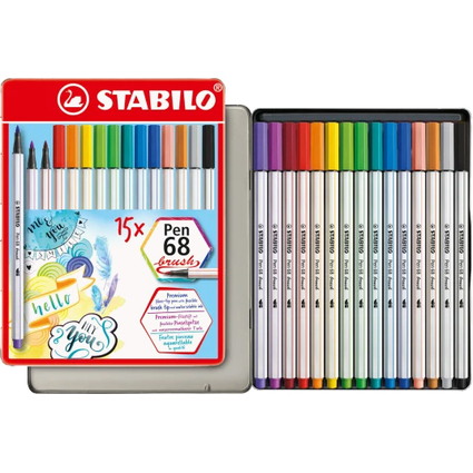 STABILO Feutre pinceau Pen 68 brush, tui en mtal de 15